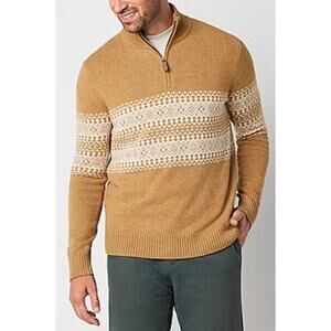 St Johns Bay Sweater Mens Size Large Beige Nordic Fair Isle Quarter Zip NWT